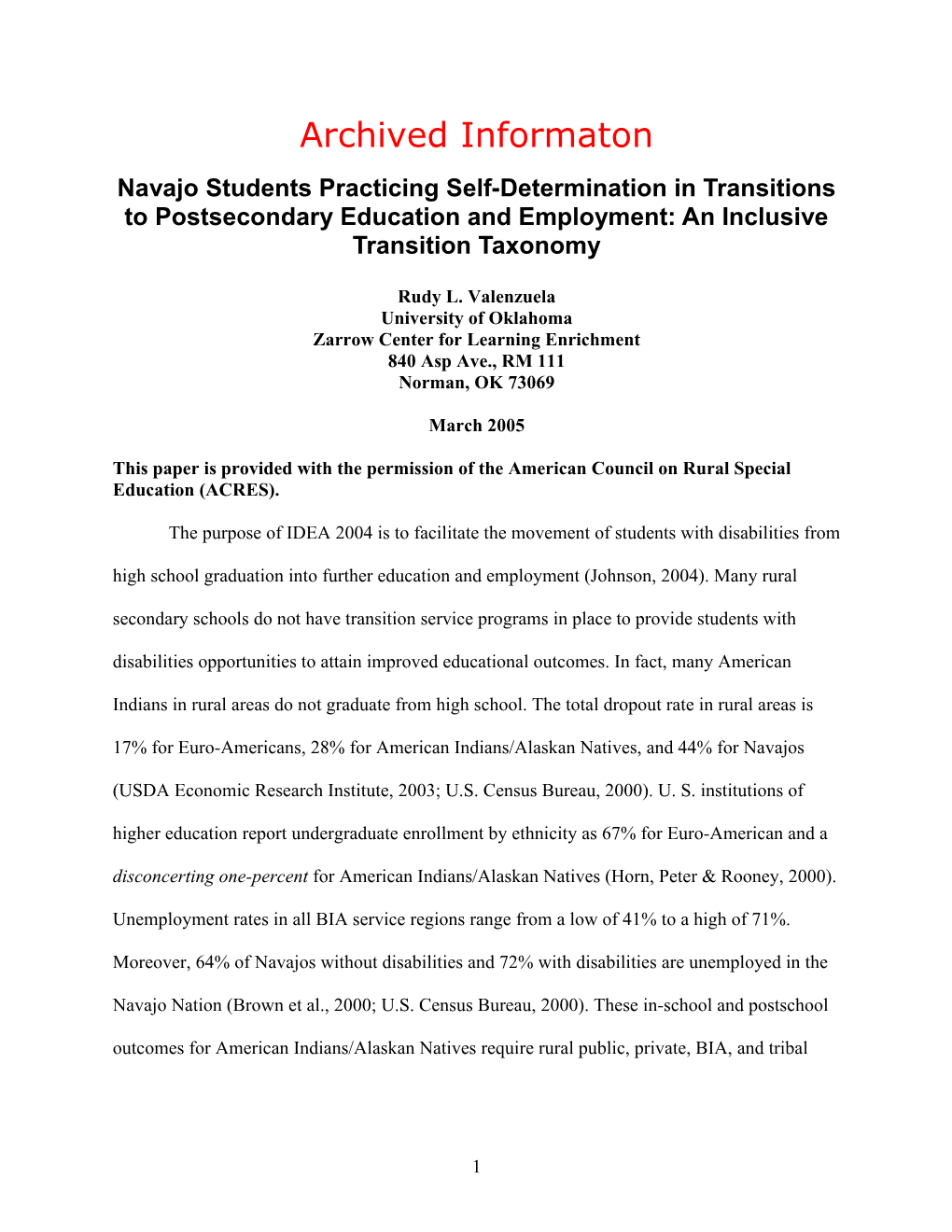 Archived: Navajo Students Practicing Self-Determination in Transitions to Postsecondary