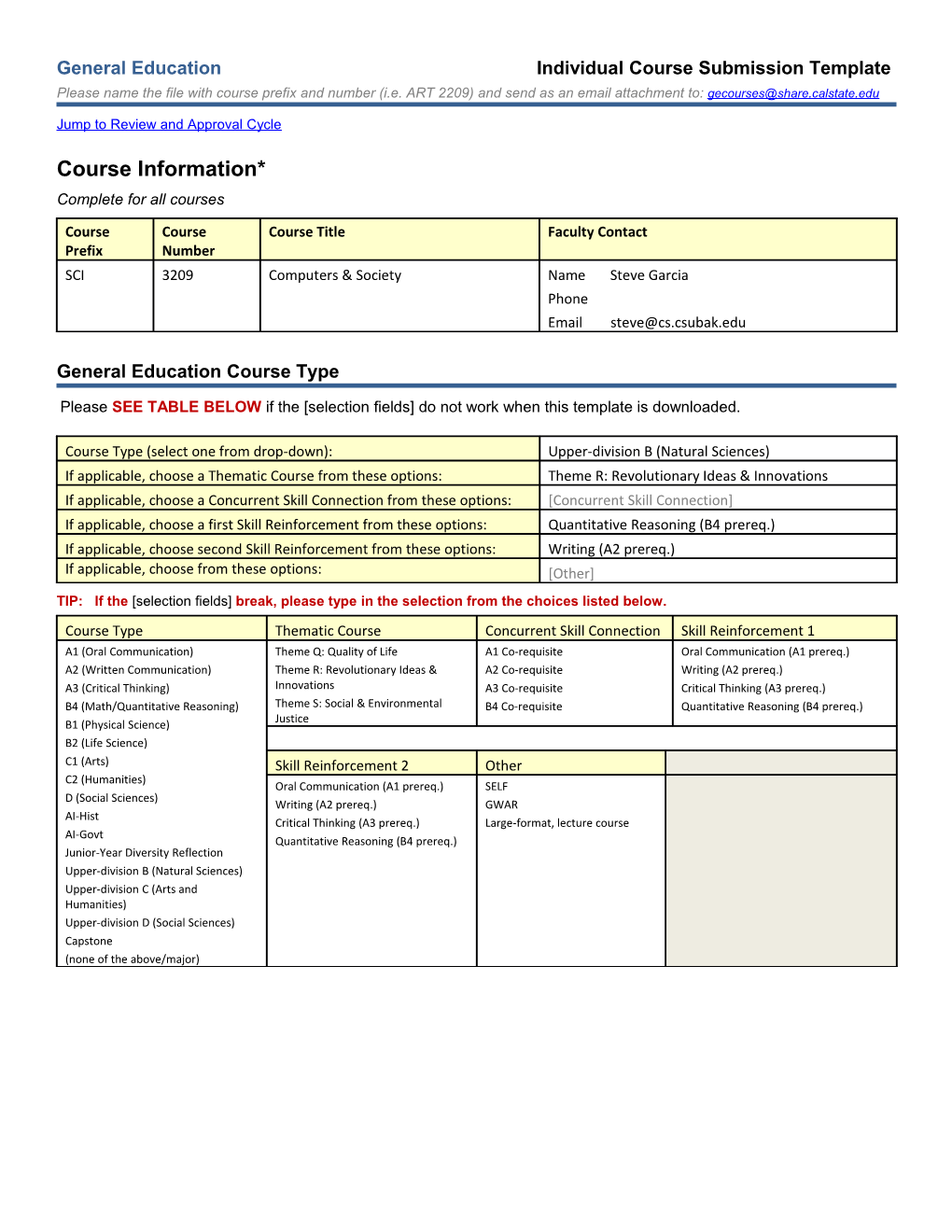 General Education Individual Course Submission Template