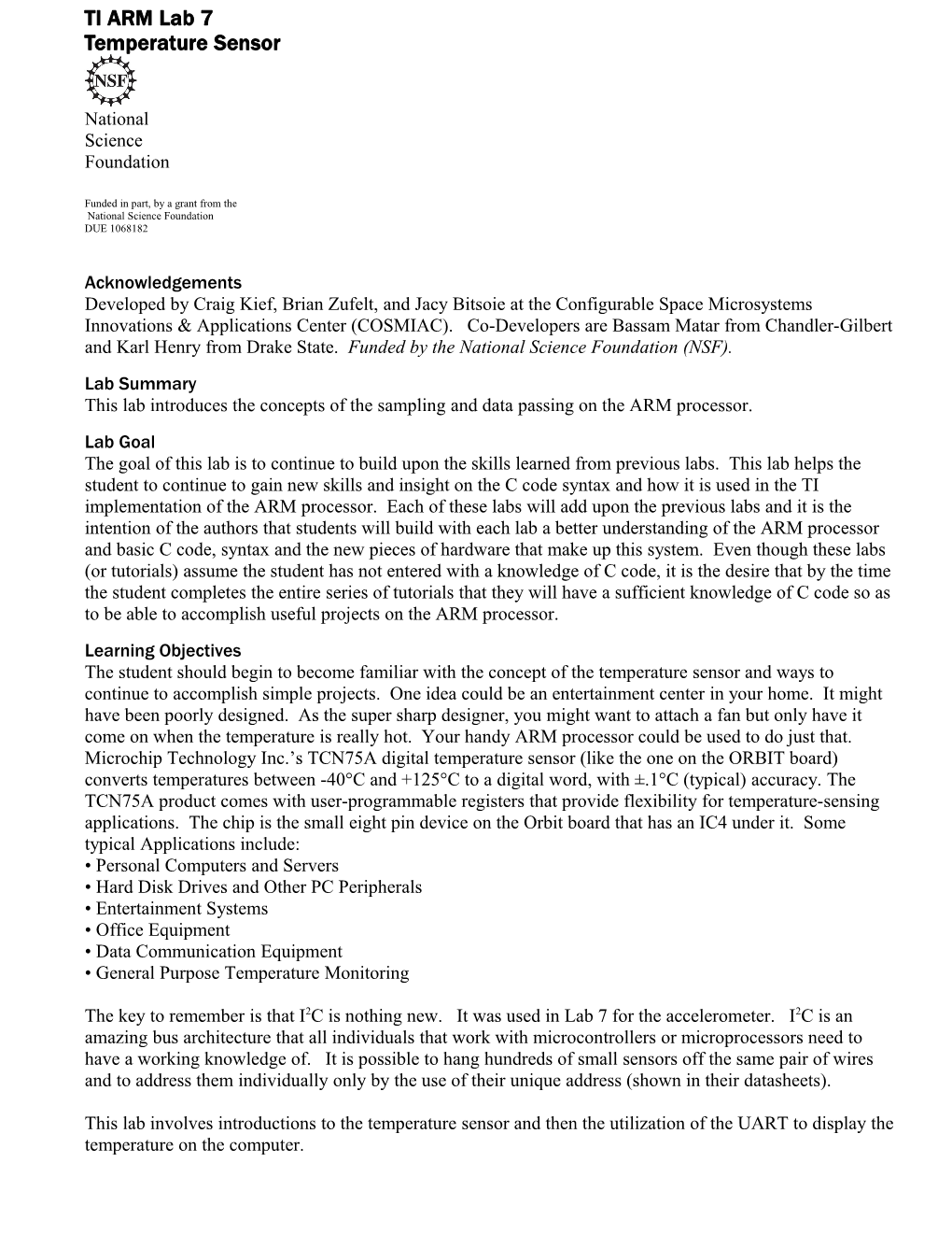 This Lab Introduces the Concepts of the Sampling and Data Passing on the ARM Processor