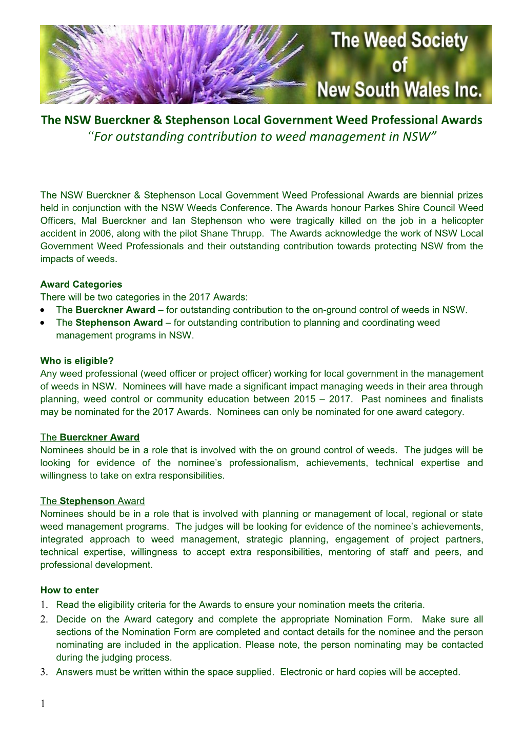 NSW DPI Buerckner Stephenson Weed Officers Award