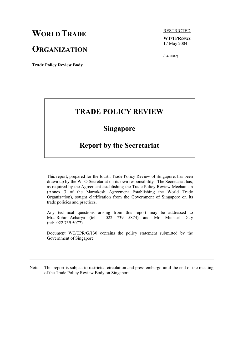 (2) Trade and Investment Policy Framework Vii
