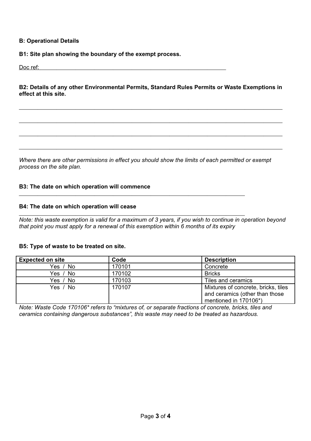 Waste Exemption Form