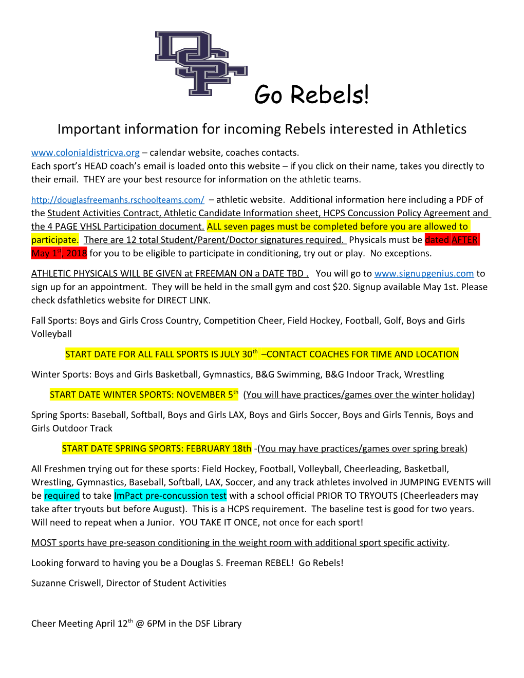 Important Information for Incoming Rebels Interested in Athletics