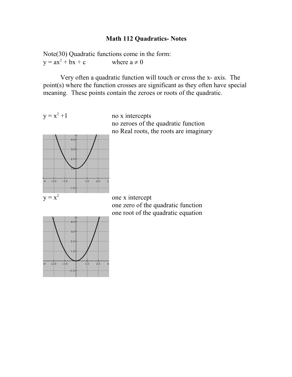 Math 112 Quadratics- Notes