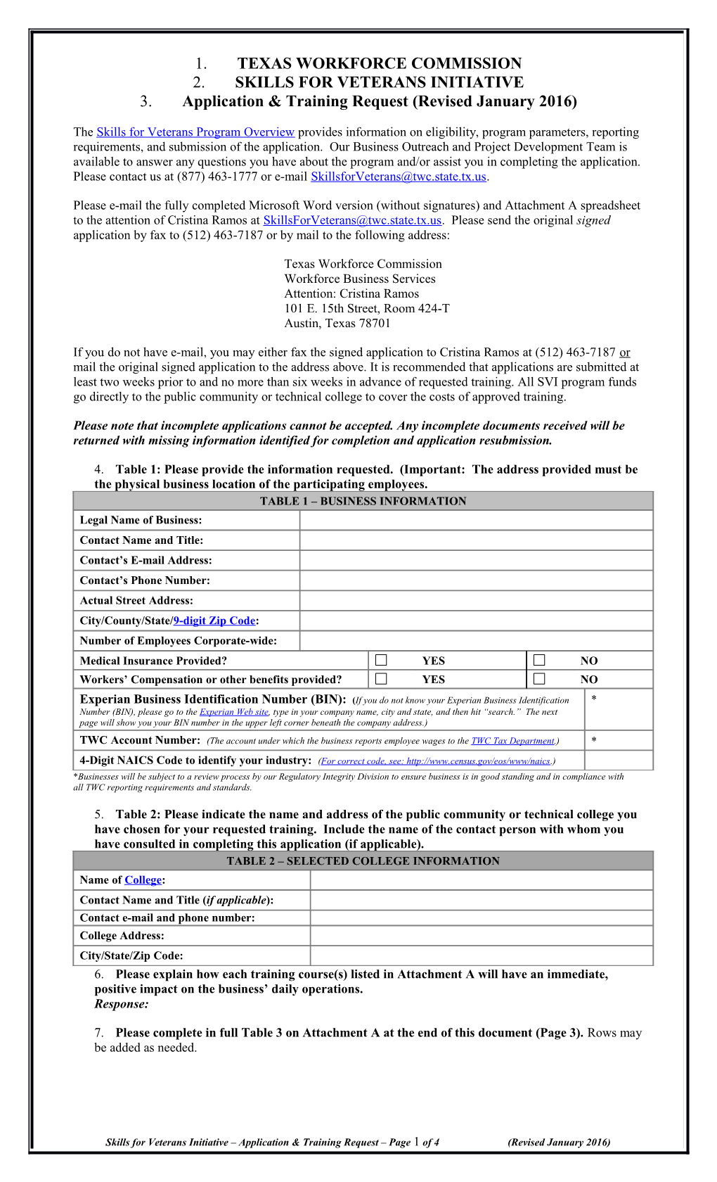 TWC Skills for Veterans Application