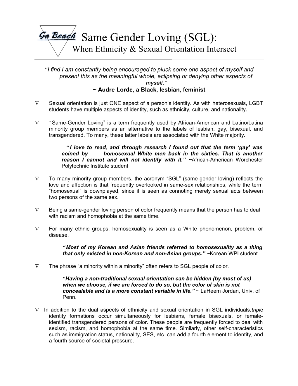 Same Gender Loving (SGL):When Ethnicity & Sexual Orientation Intersect