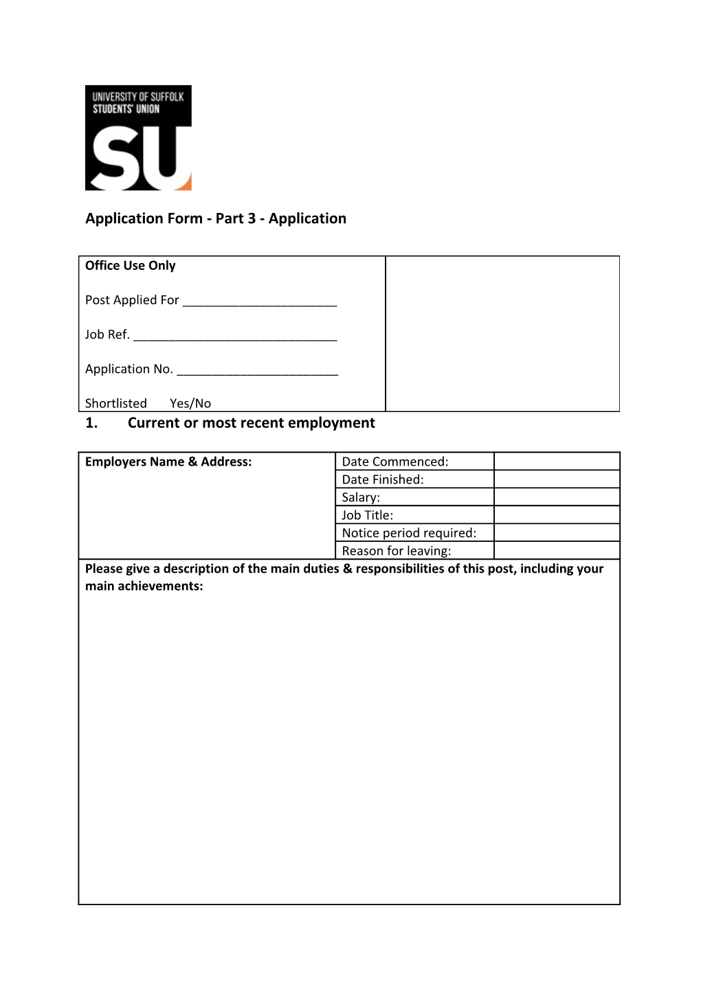 Application Form - Part 3 - Application