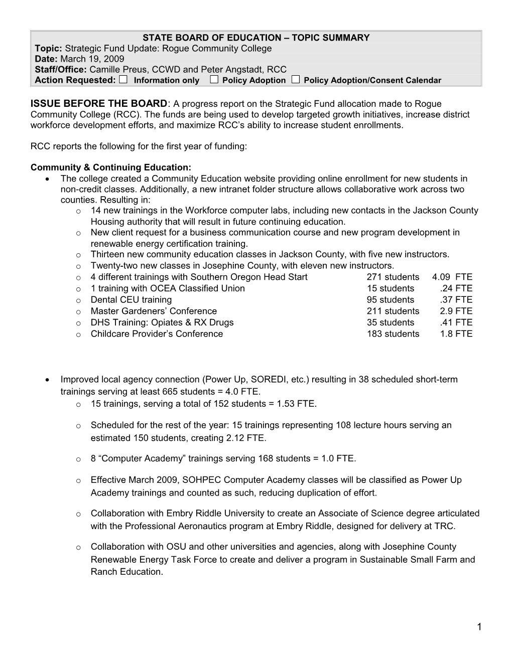 State Board of Education Topic Summary s16