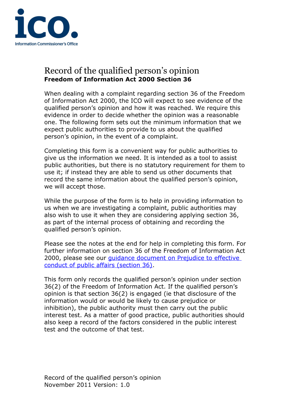 Record of the Qualified Person S Opinion