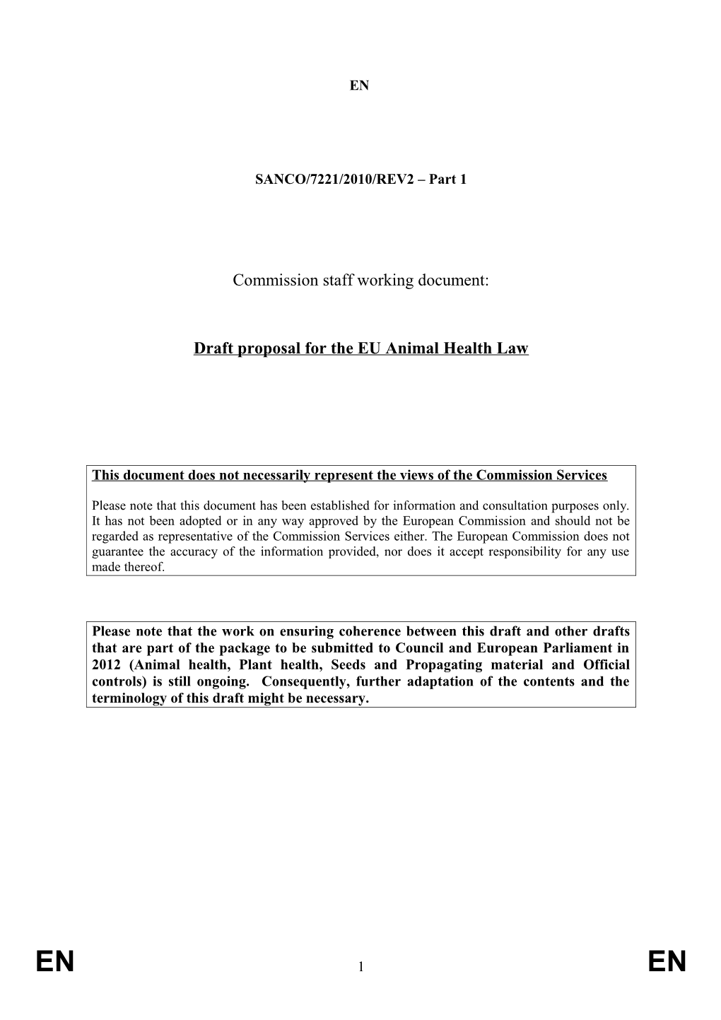 Draft Proposal for the EU Animal Health Law