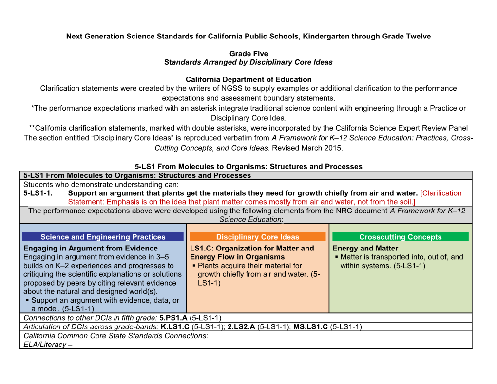 Grade 5 Standards - NGSS (CA Dept of Education)