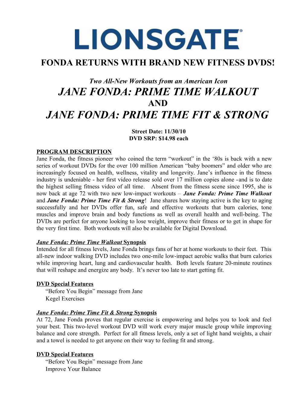 Fonda Returns with Brand New Fitness Dvds!