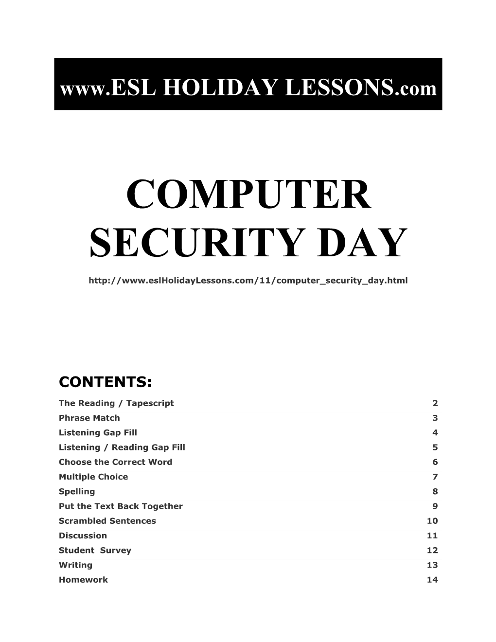 Holiday Lessons - Computer Security Day