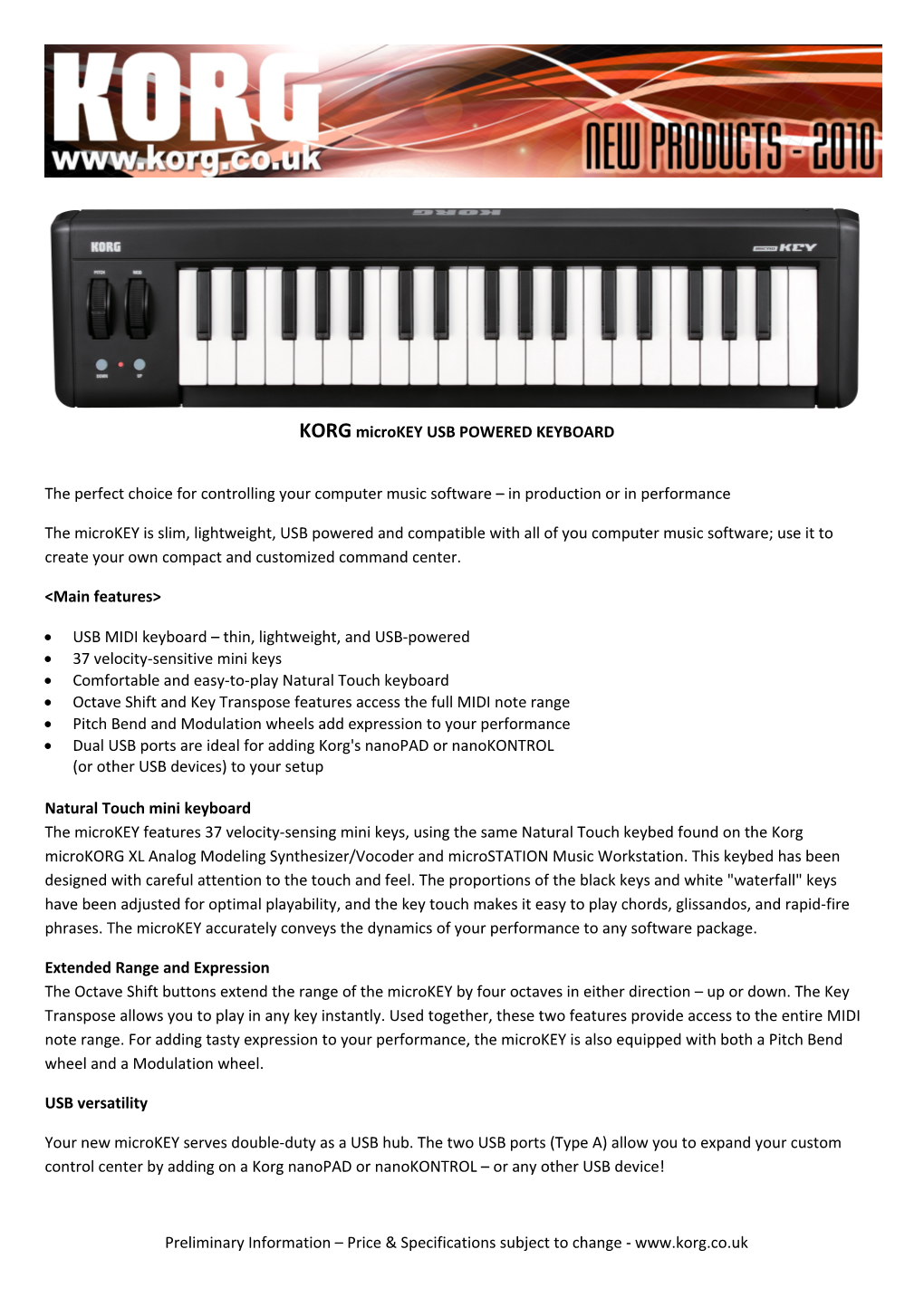 KORG Microkey USB POWERED KEYBOARD