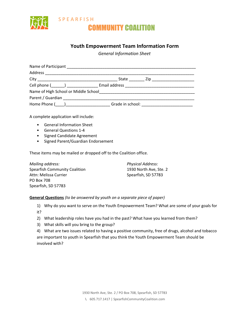Youth Empowerment Team Information Form
