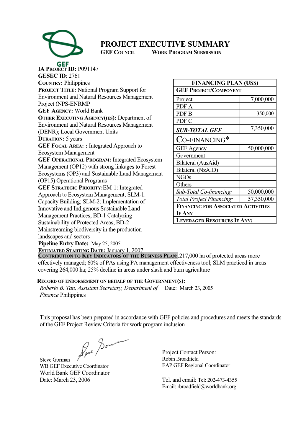 Draft ENRMP GEF Project Brief