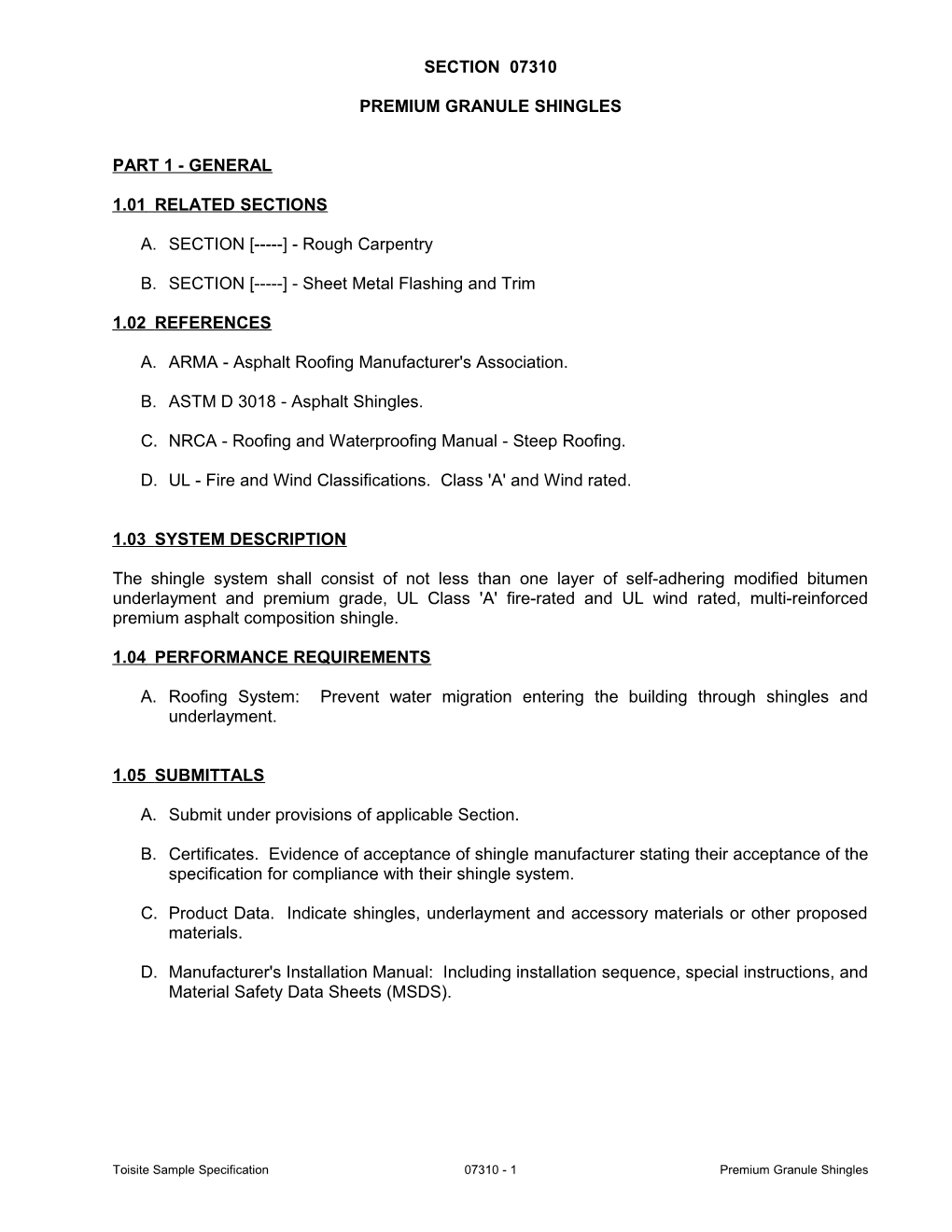 Sample Toisite Specification