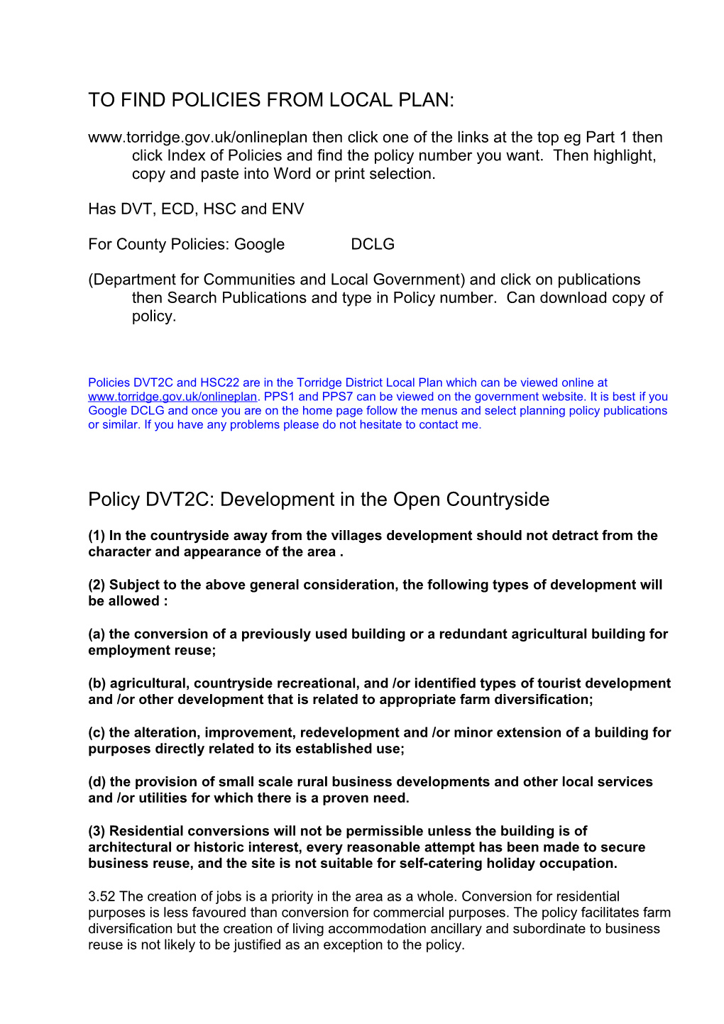 Policy DVT2C: Development in the Open Countryside
