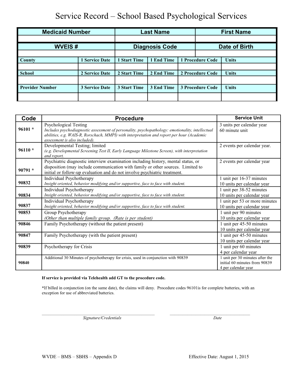 Service Record Speech Therapy