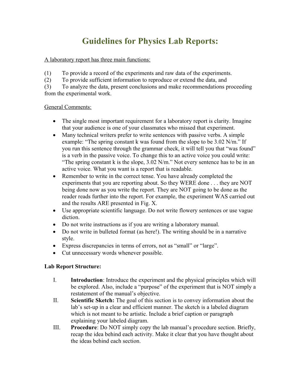 Guidelines for Physics Lab Reports