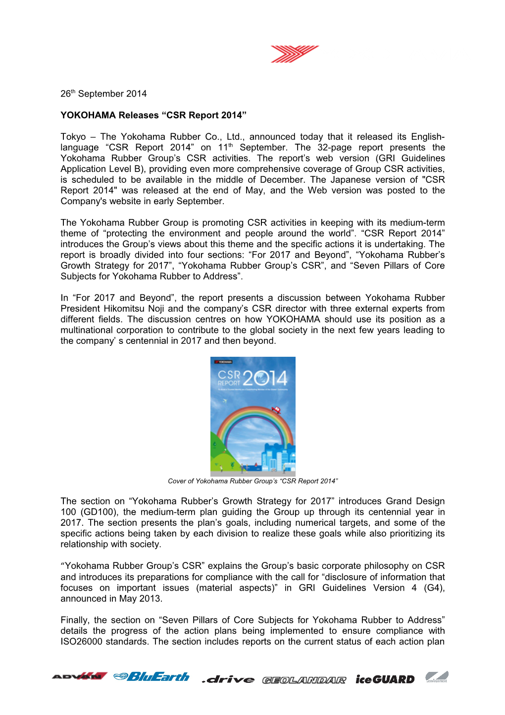 YOKOHAMA Releases CSR Report 2014