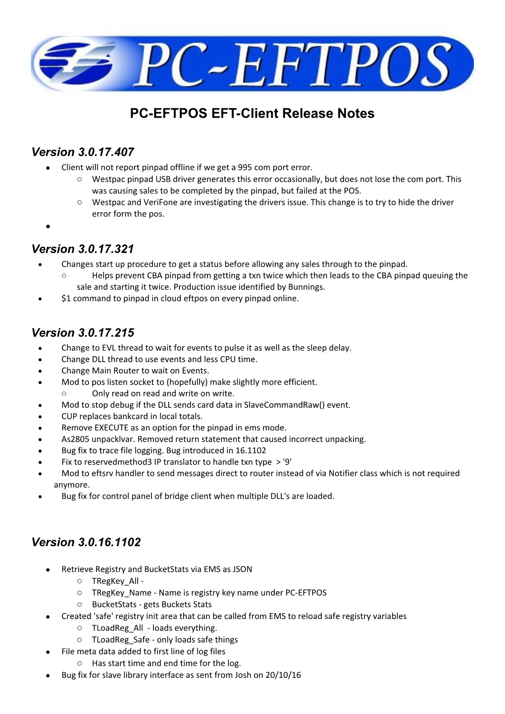 PC-EFTPOS Activex Control Release Notes