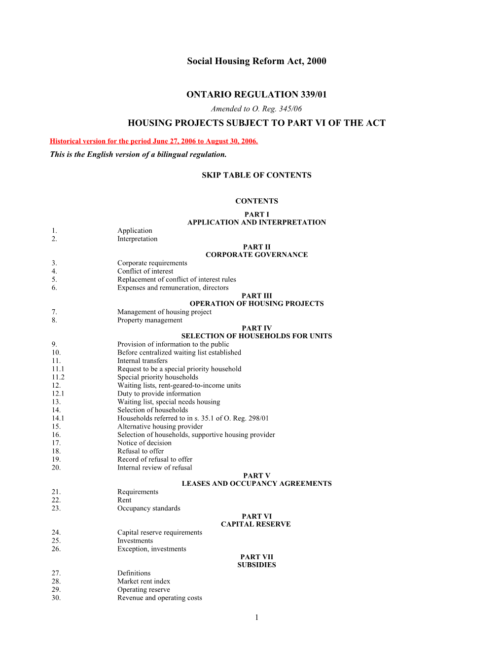 Social Housing Reform Act, 2000 - O. Reg. 339/01