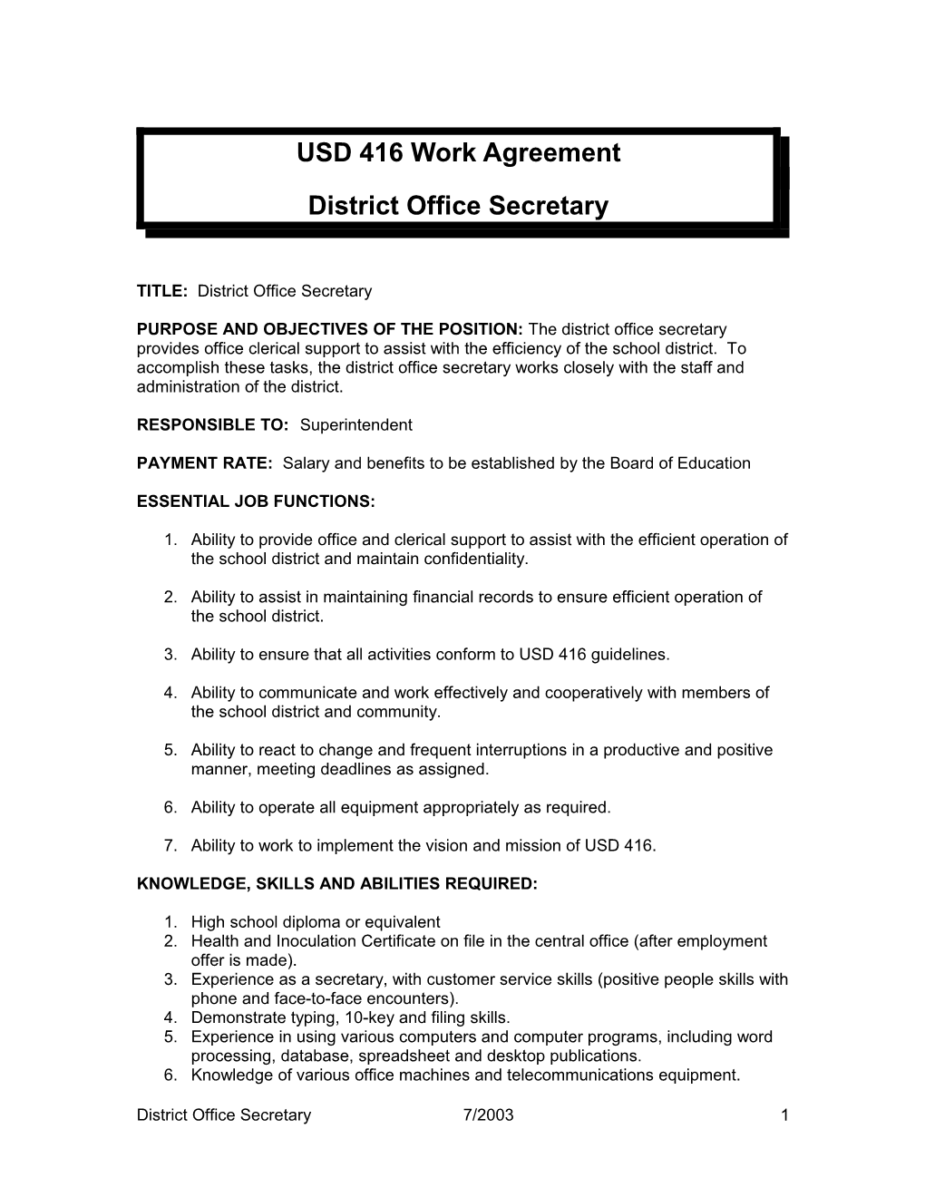 USD 416 Work Agreement