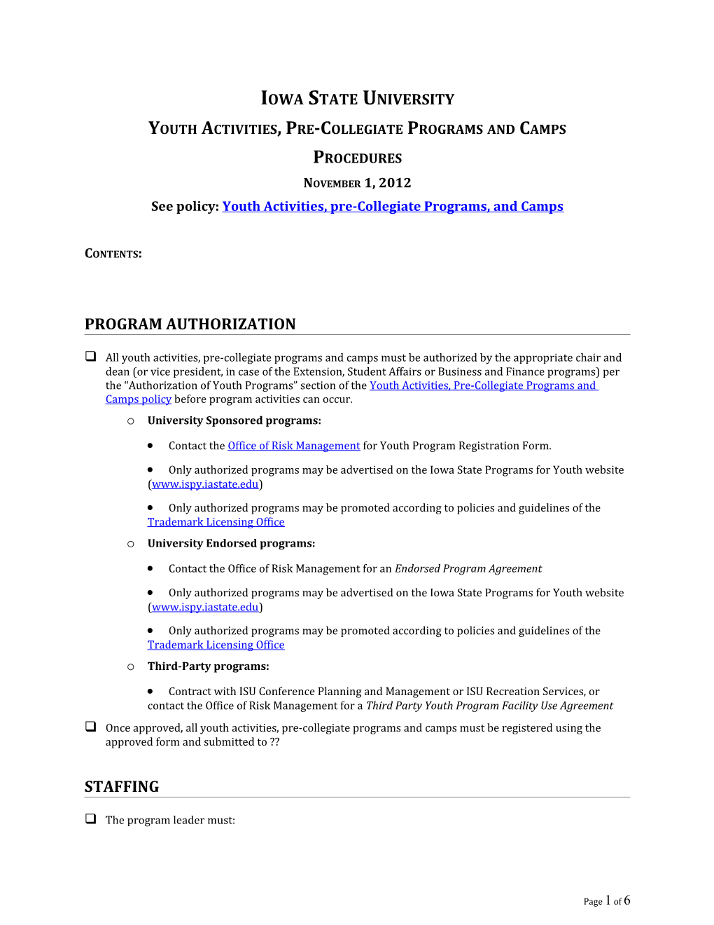 Youth Activities, Pre-Collegiate Programs and Camps