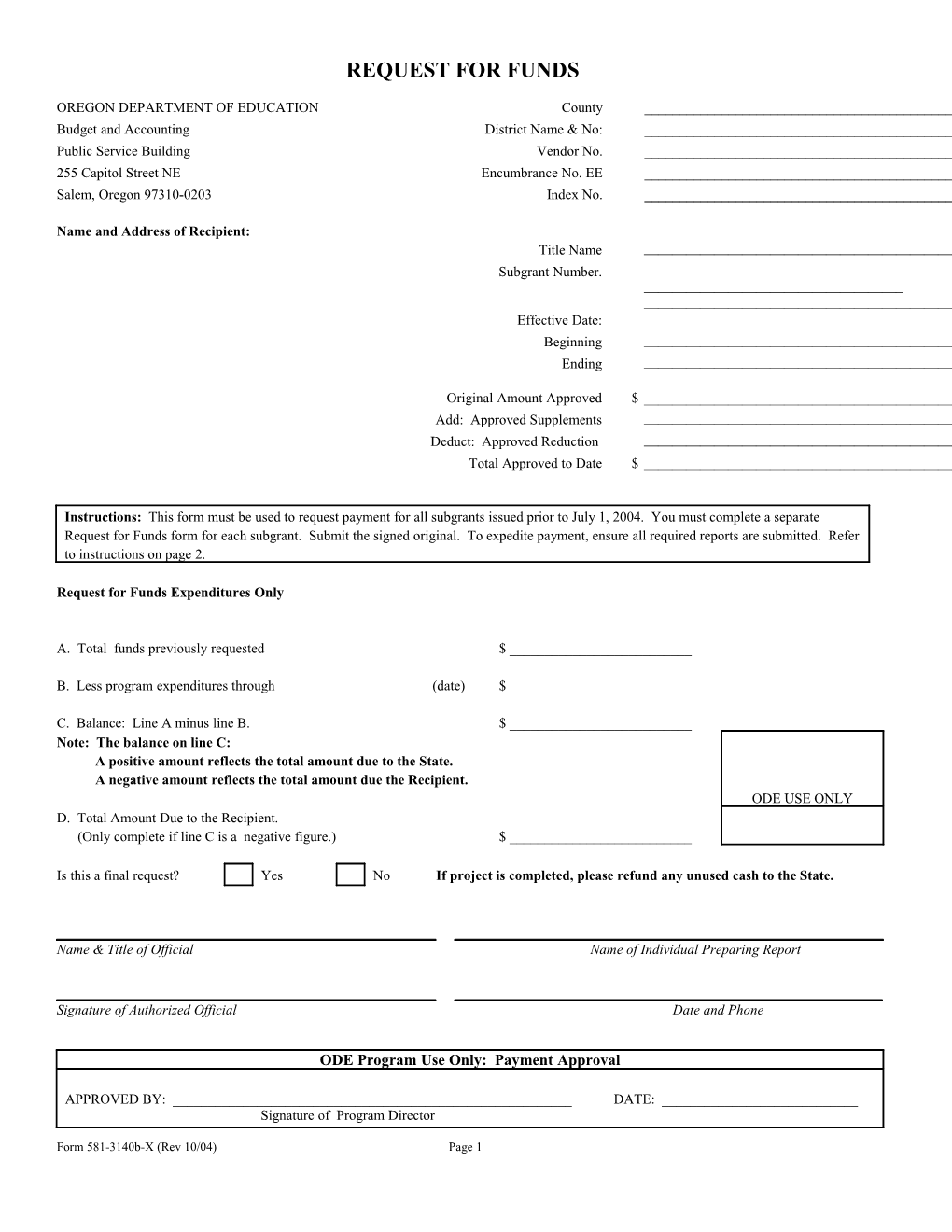 Quarterly Request Form