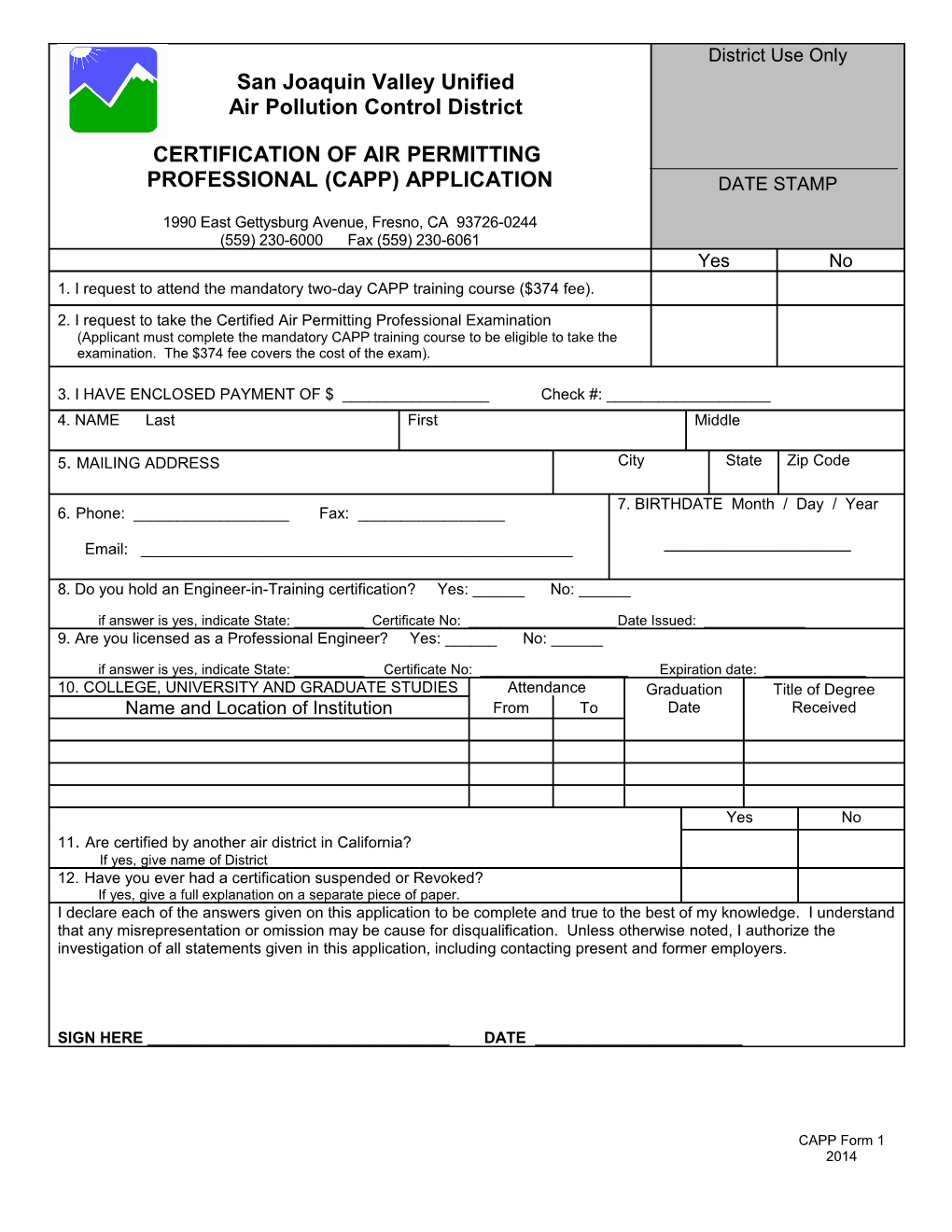 CAPP Application Form