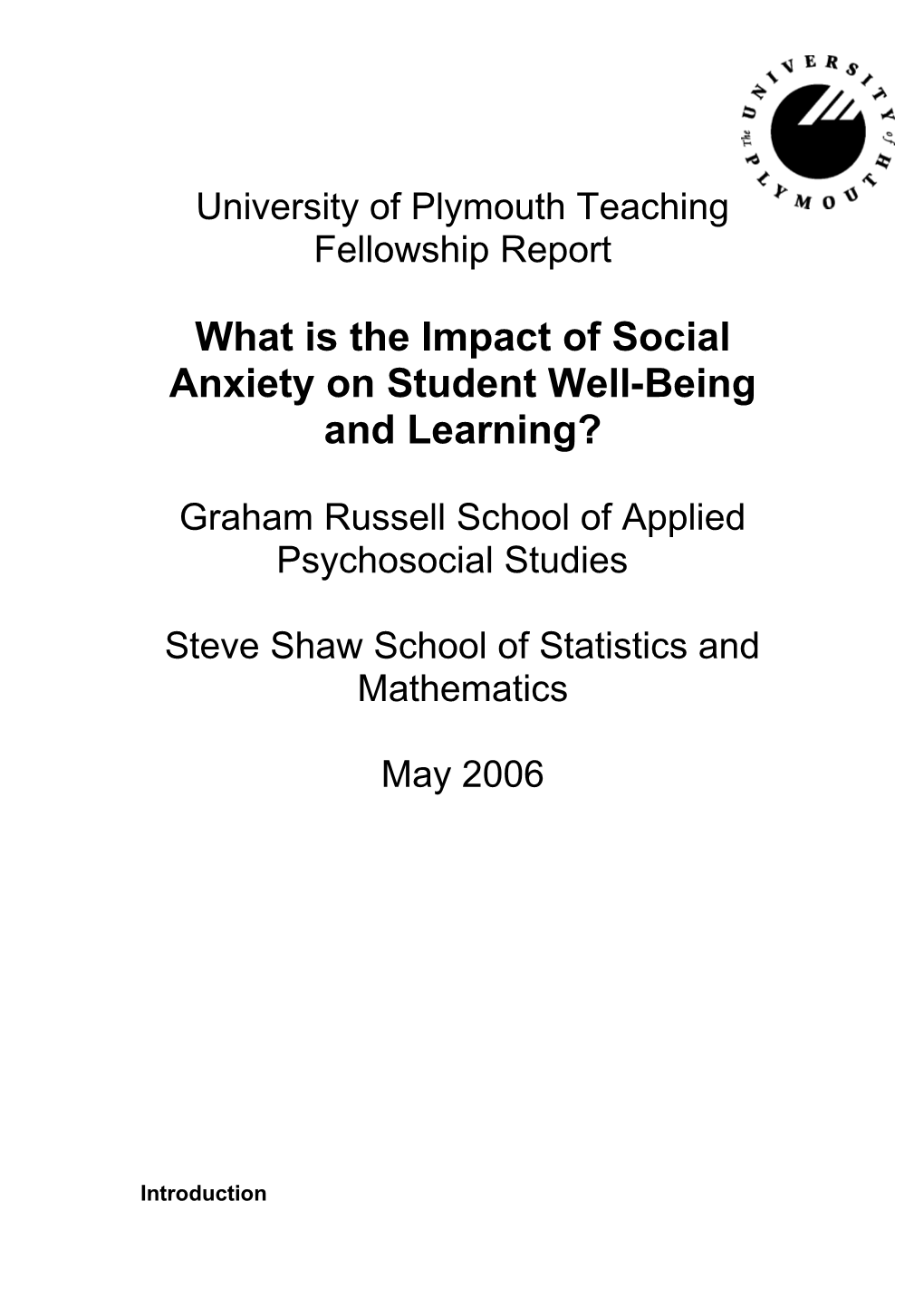 Russell and Shaw (2006) Social Anxiety Teaching Fellowship Report