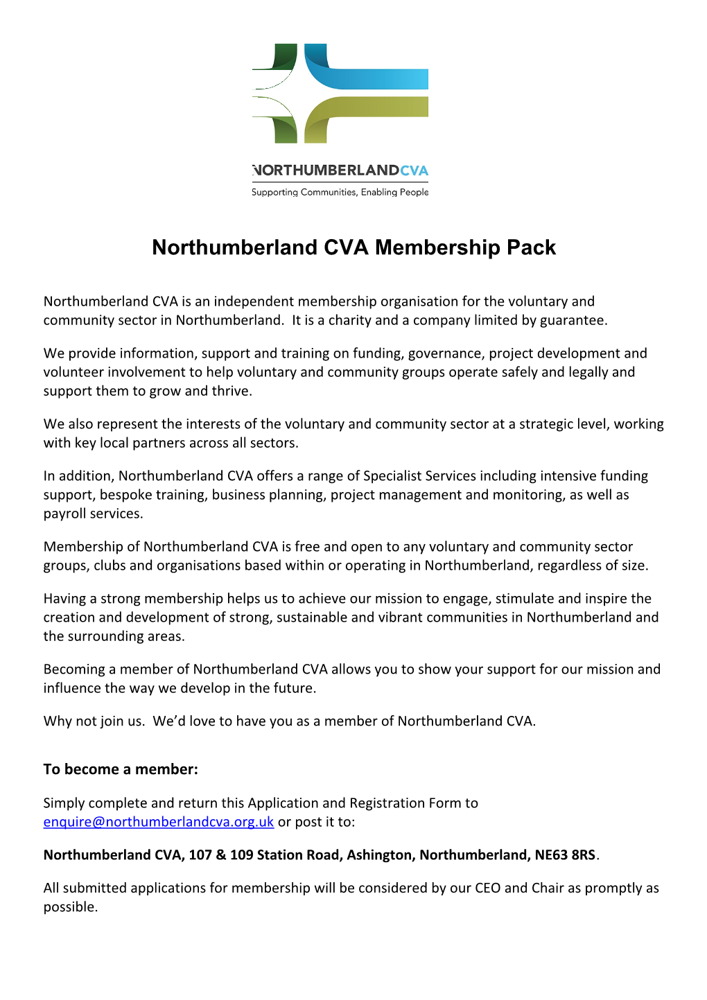 Northumberland CVA Membership Pack