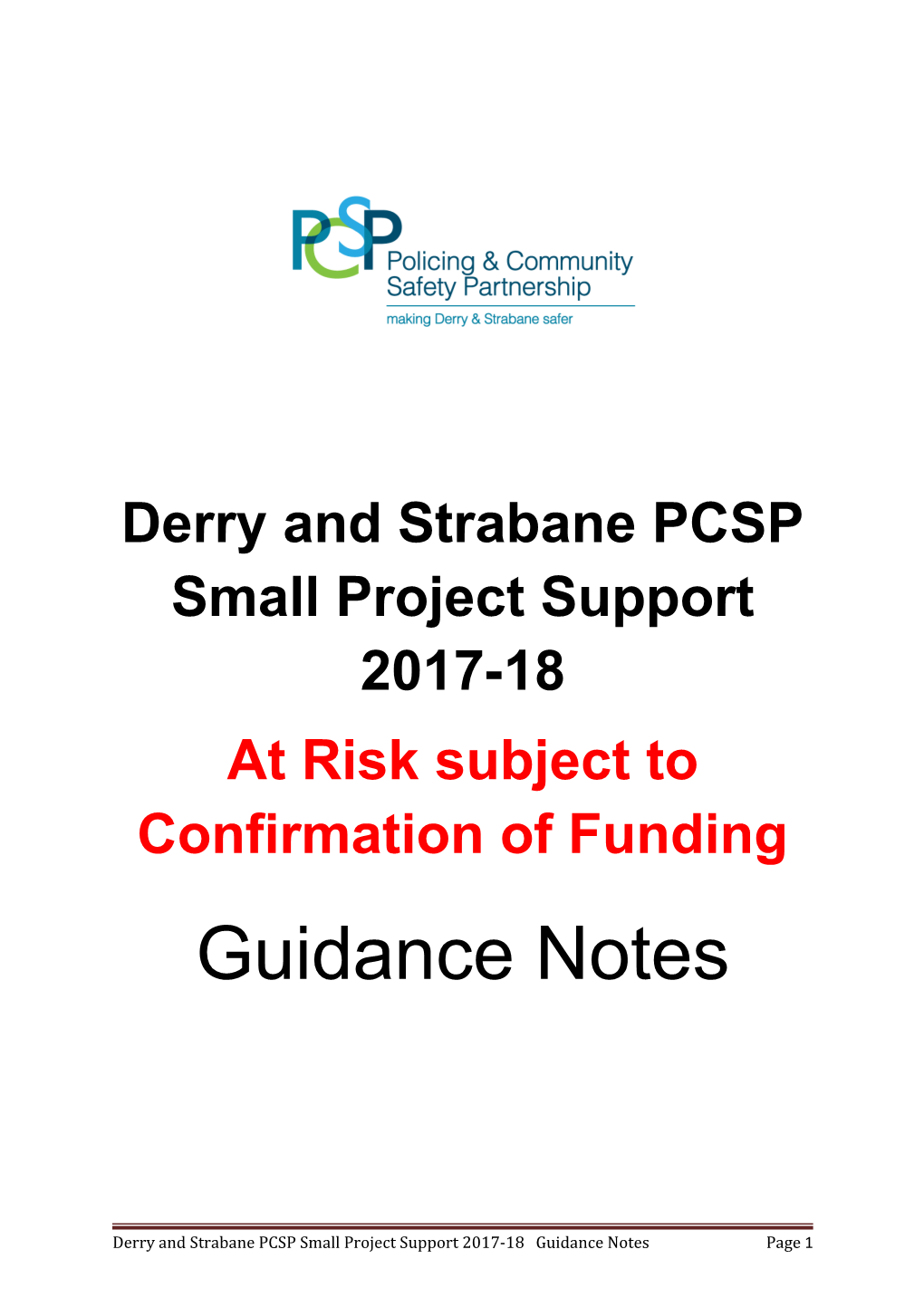 Derry and Strabane PCSP Small Project Support 2017-18