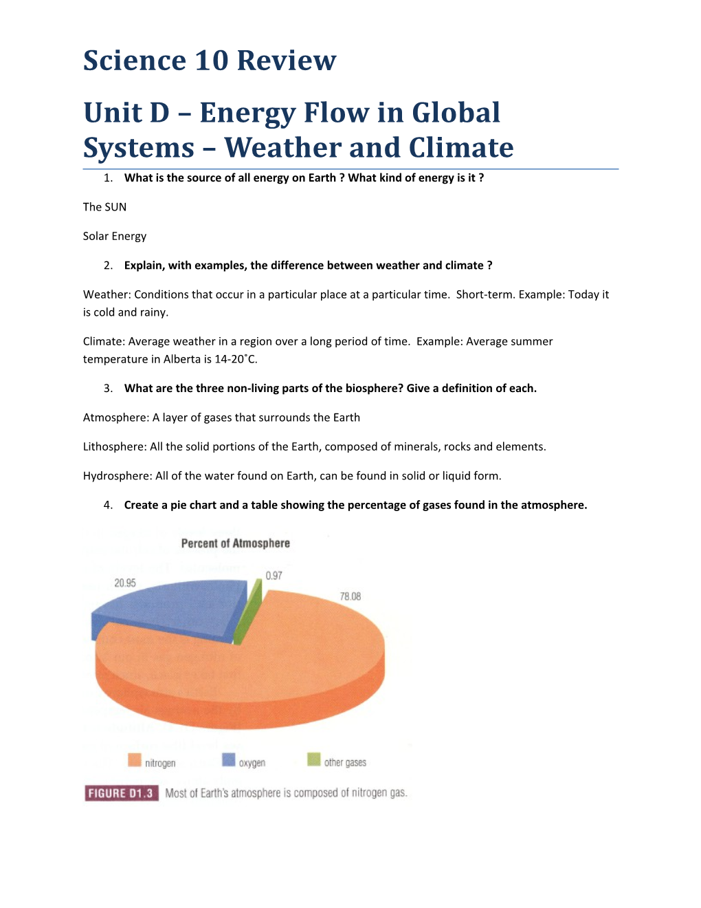 Unit D Energy Flow in Global Systems Weather and Climate