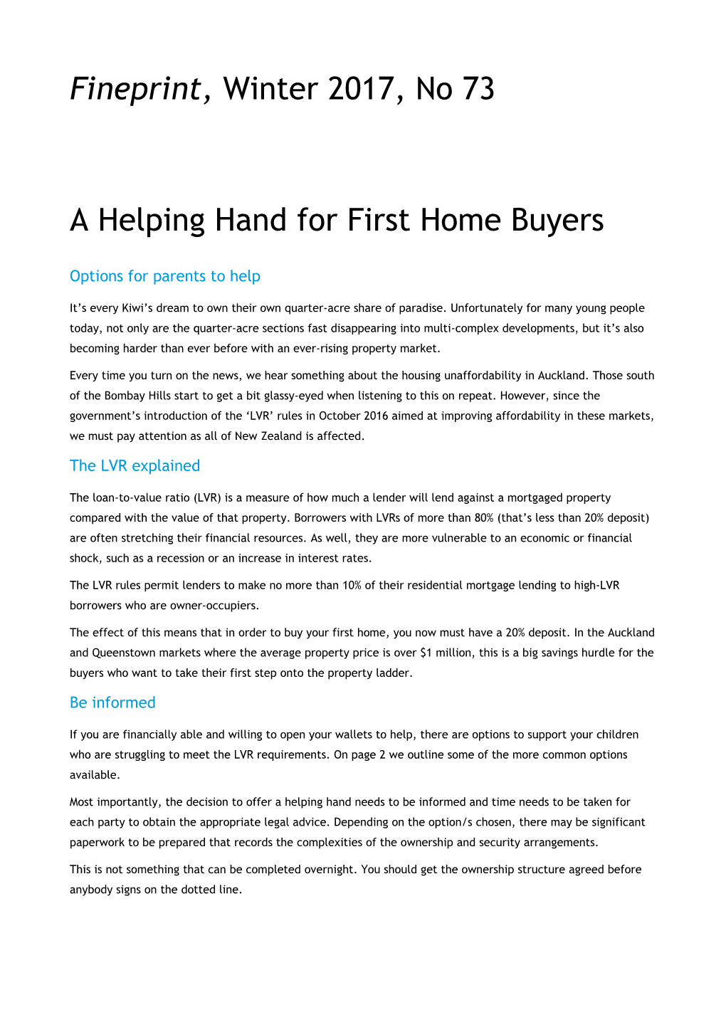 A Helping Hand for First Home Buyers