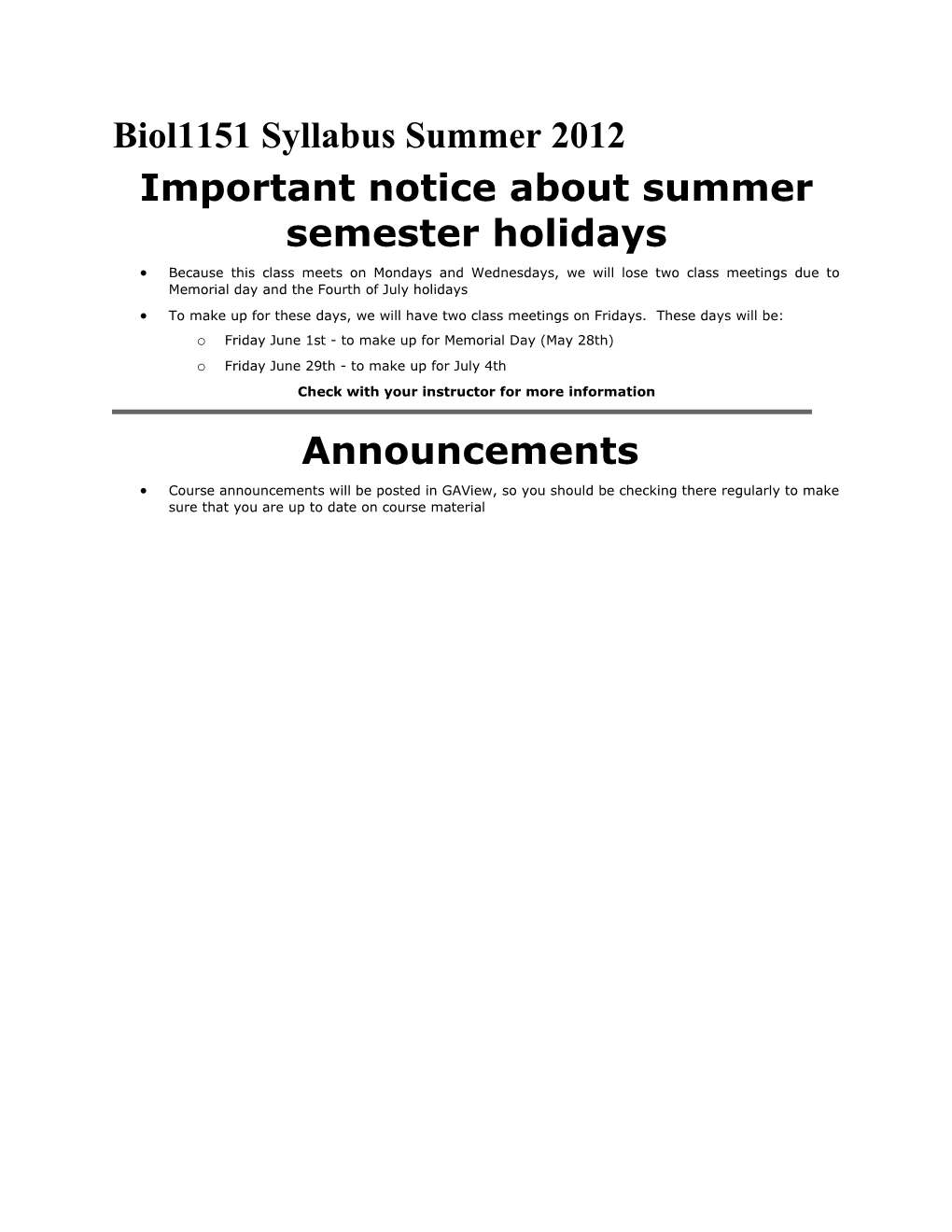 Important Notice About Summer Semester Holidays