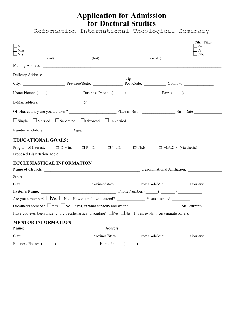 Application for Admissions