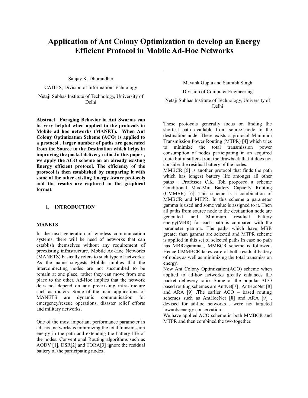 Application of Ant Colony Optimization to Develop an Energy Efficient Protocol in Mobile