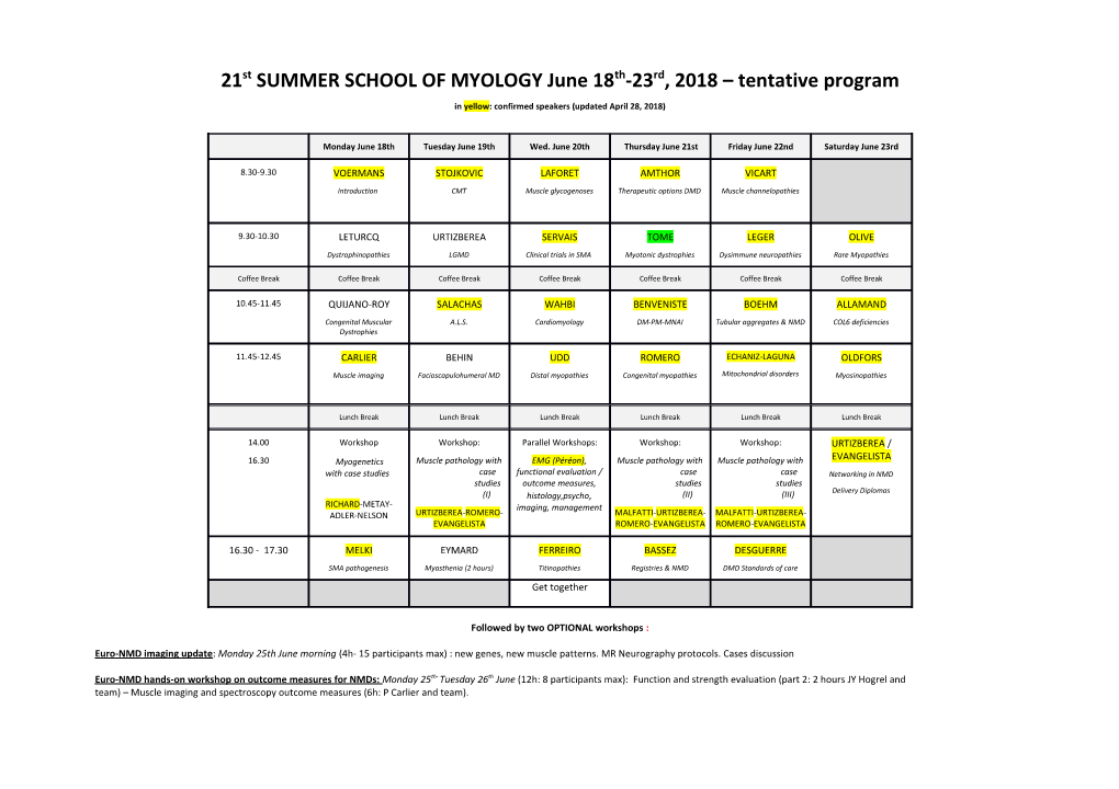 SUMMER SCHOOL in MYOLOGIE - June 23Rd - July 2Nd, 1999