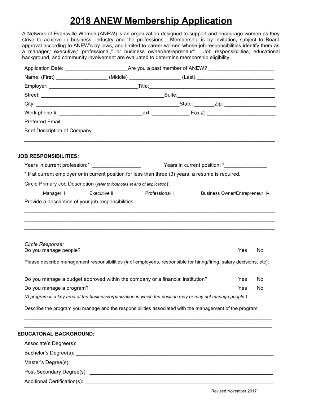 ANEW Membership Application