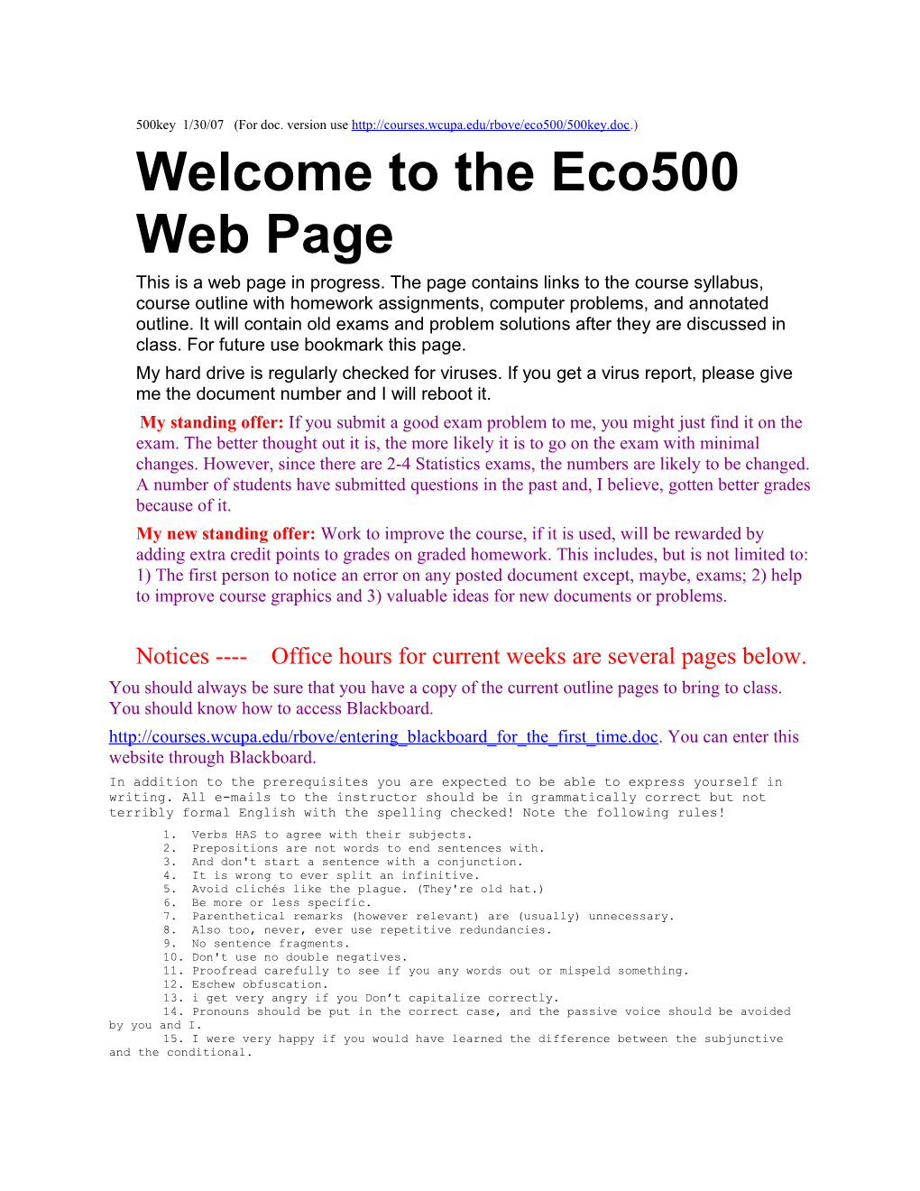 Welcome to the Eco500 Web Page