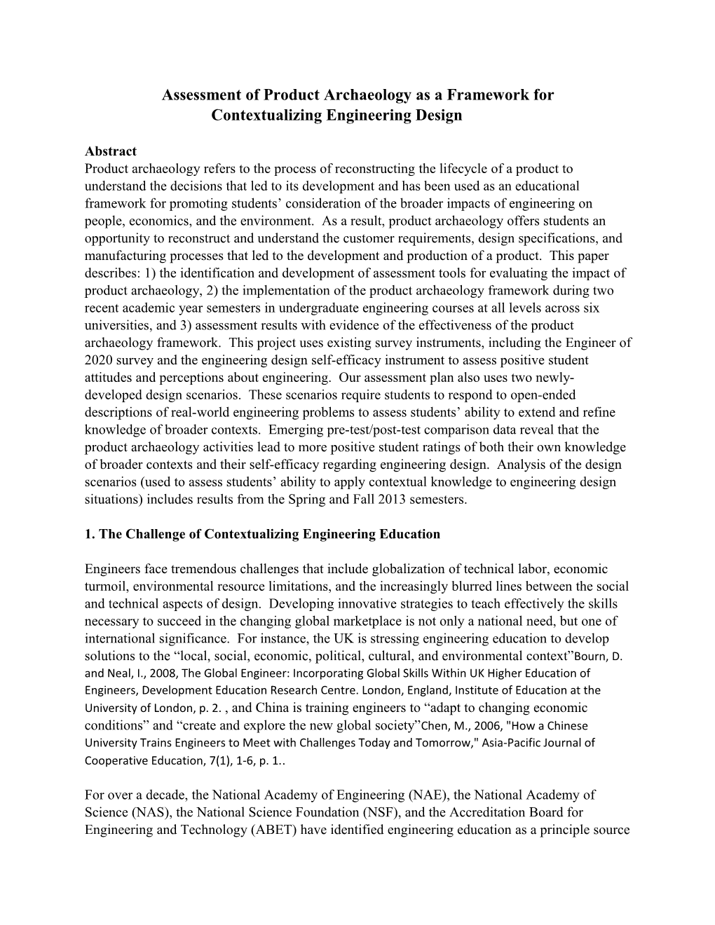 Assessment of Product Archaeology As a Framework for Contextualizing Engineering Design