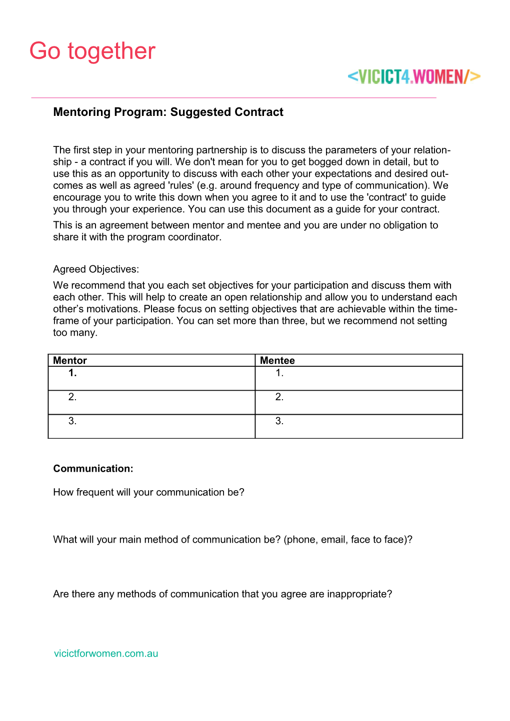 Mentoring Program: Suggested Contract Template