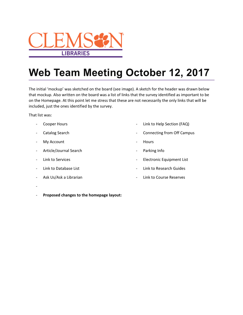 Web Team Meeting October 12, 2017