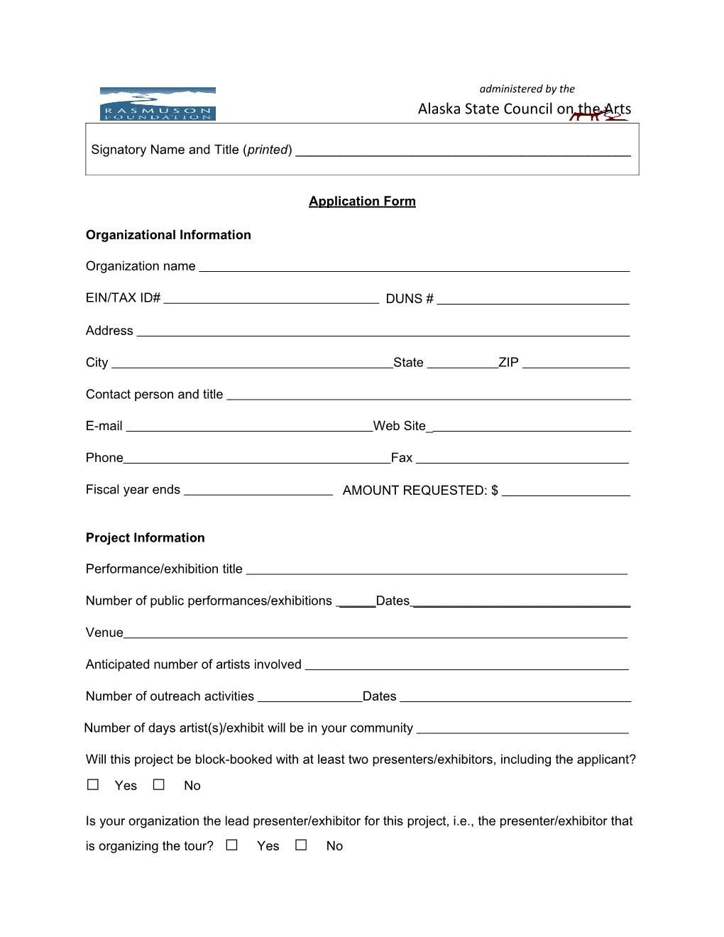 Grant Application for Performing Arts Presenters And