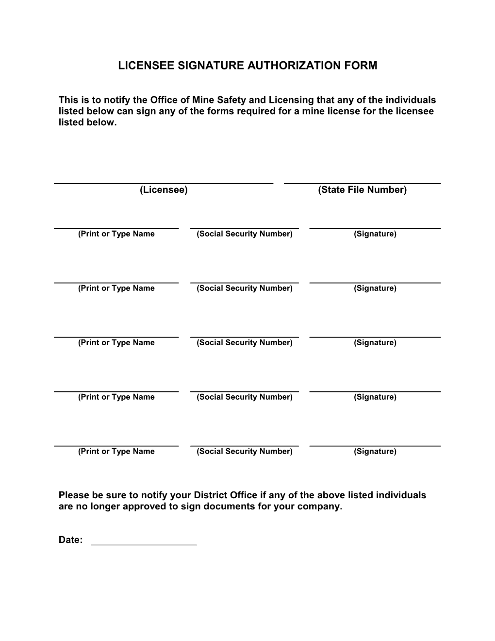 Licensee Signature Authorization Form