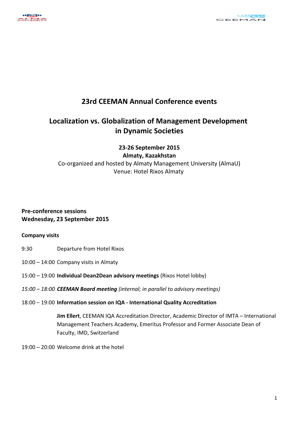 23Rd CEEMAN Annual Conference Events