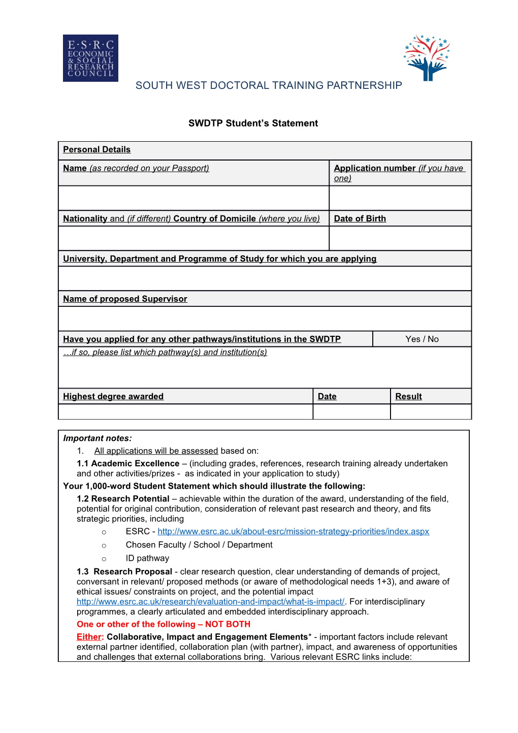 SWDTP Student S Statement