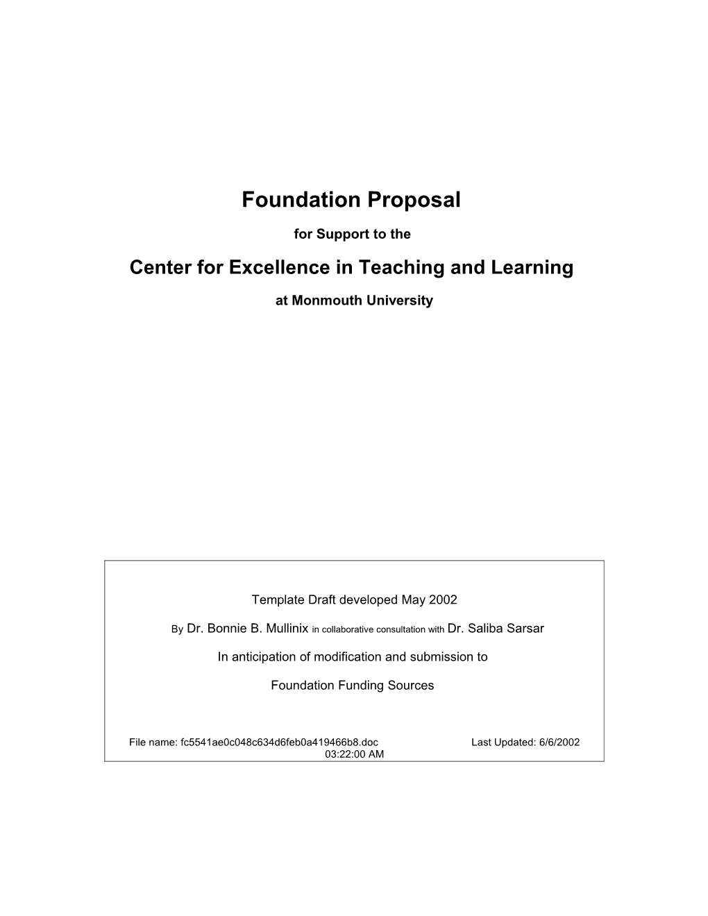 Foundation Proposal Outline